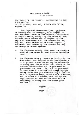 Statement of the Imperial Government to the Four Nations, United States, England, Russia, and China