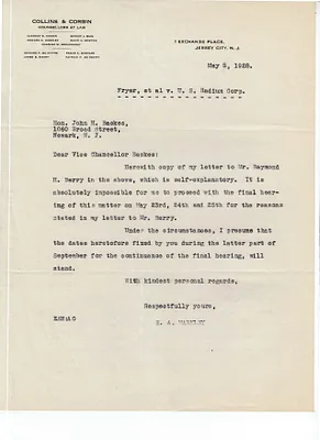 Letters Received to Hon. John H. Backes, May 5, 1928