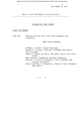Participants in Meeting with the New York City Columbus Day Committee [Meeting Attendee List]