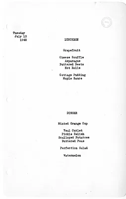 White House Luncheon and Dinner Menu