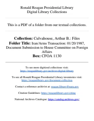 Iran/Arms Transaction: 01/20/1987, Document Submission to House Committee on Foreign Affairs