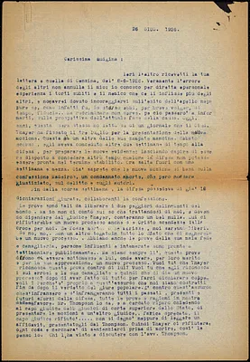 Bartolomeo Vanzetti typed letter (copy) to Luigia Vanzetti, [Charlestown], 26 June 1926