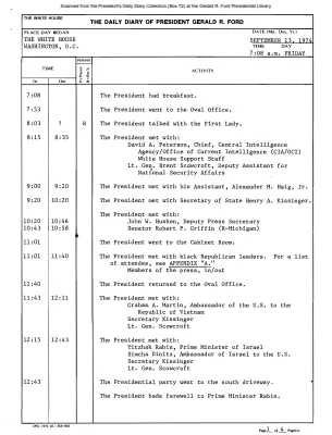 President Gerald R. Ford's Daily Diary, September 13, 1974