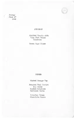 White House Luncheon and Dinner Menu