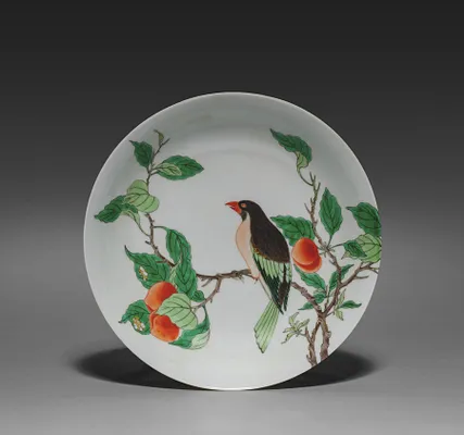 Dish with Bird on Fruit Tree Branch