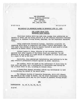War Department Press Release