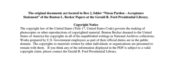 Nixon Pardon - Acceptance Statement