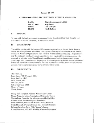 Social Security Meeting w/Advocates, 1/21/99