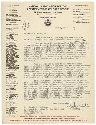 Letter, Walter White to Marvin McIntyre