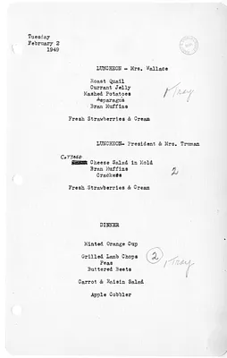 White House Luncheon and Dinner Menu
