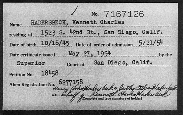 Hadersbeck, Kenneth Charles - 1954