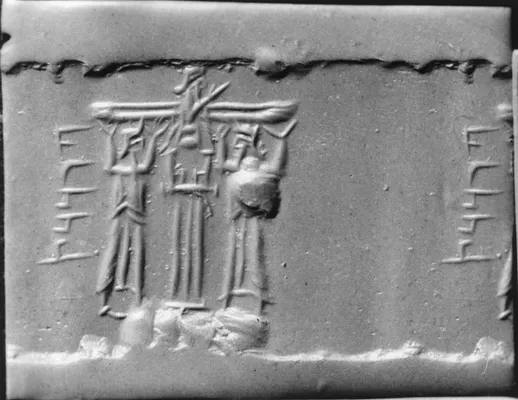 Cylinder Seal with a Cultic Scene and an Inscription