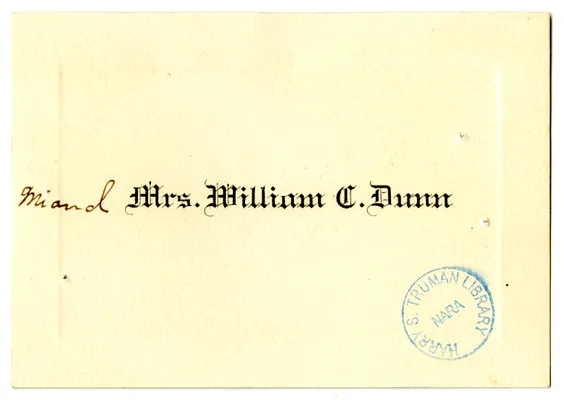 Wedding Gift Card from Mr. and Mrs. William C. Dunn