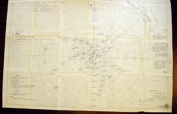 Map, Diagram, Disposition of Ships for Atomic Bomb Test Air Burst