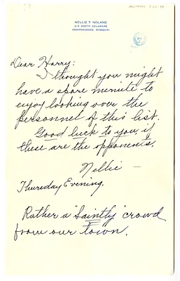 Letter from Nellie Noland to Harry S. Truman