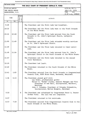 President Gerald R. Ford's Daily Diary, July 25, 1976