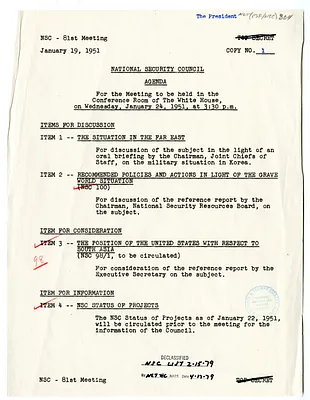 Agenda for the Eighty-First Meeting of the National Security Council