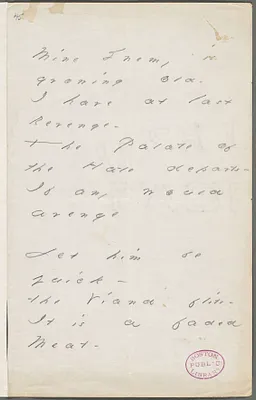 Emily Dickinson, Amherst, Mass., autograph manuscript poem: Mine enemy is growing old, 1880