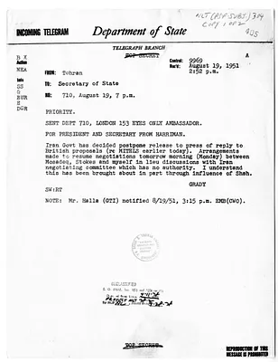 Telegram from Ambassador Henry Grady to Secretary of State Dean Acheson, Number 710