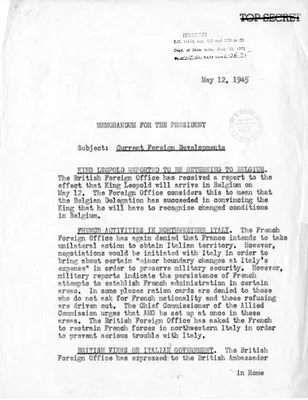 Memorandum from Acting Secretary of State Joseph Grew to President Harry S. Truman, Current Foreign Developments