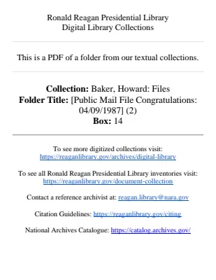 [Public Mail File Congratulations: 04/09/1987] (2)