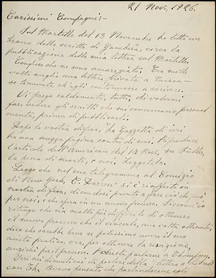 Bartolomeo Vanzetti autographed letter signed to Comrades of the [Sacco-Vanzetti Defense Committee], [Charlestown], 21 November 1926