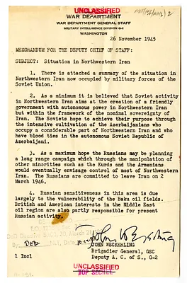 Memorandum from John Weckerling to the Deputy Chief of Staff
