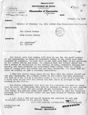 Memorandum of Conversation with Secretary of State Dean Acheson, Ambassador of Great Britain Sir Oliver Franks, and John Foster Dulles