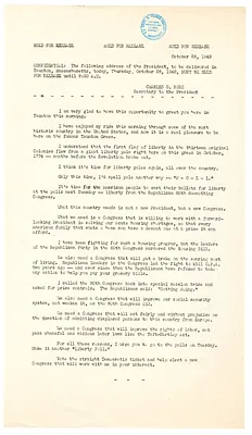 Press Release, Speech of President Harry S. Truman, Taunton, Massachusetts