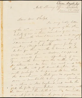 Letter from Elizur Wright, New York, to Amos Augustus Phelps, 1835 Jan[uary] 22