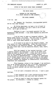 Address by the President to a Joint Session of the Congress [Ford Speech or Statement]