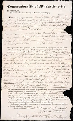 Notice of Petitions for Roads from Worcester County, 1827-1867
