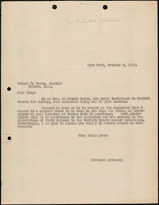 Frederick G. Katzmann typed letter (copy) to Samuel H. Capen, Hyde Park, Mass, October 9, 1920