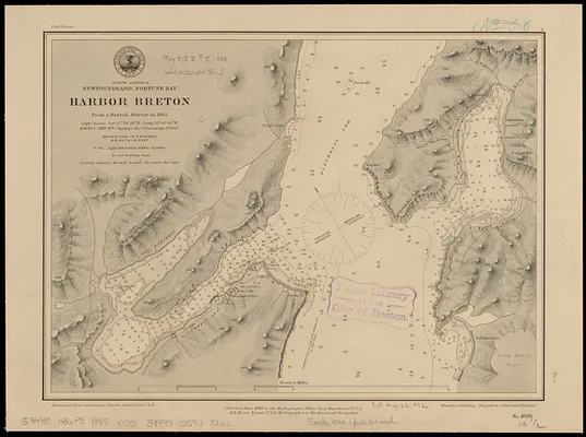 North America, Newfoundland, Fortune Bay, Harbor Breton from a British survey in 1882
