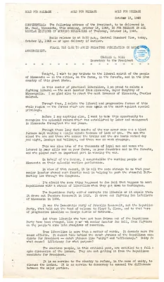 Press Release, Speech of President Harry S. Truman, St. Paul, Minnesota