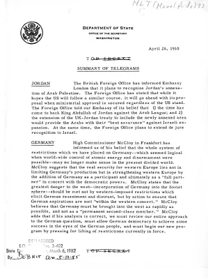 Memorandum, State Department Summary of Telegrams