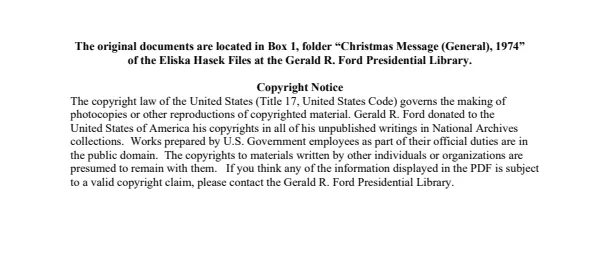 Christmas Message (General), 1974