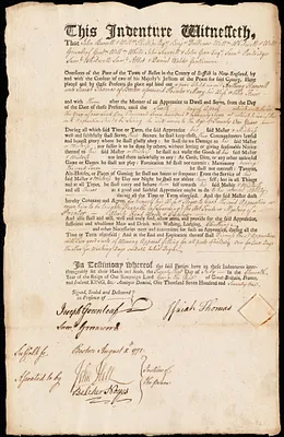 Anthony Haswell indentured to apprentice with Isaiah Thomas of Boston, 23 July 1771