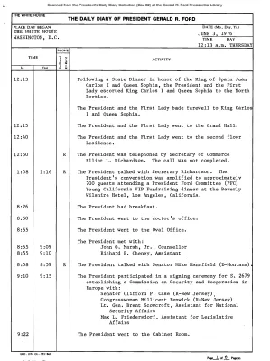 President Gerald R. Ford's Daily Diary, June 03, 1976