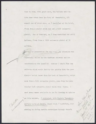 Herbert Brutus Ehrmann Papers, 1906-1970. Sacco-Vanzetti. Part II, Chapter 16: The "Real" Evidence - Bullets and Shells. Box 6, Folder 3, Harvard Law School Library, Historical & Special Collections