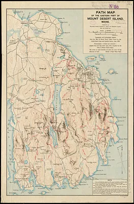 Path map of the eastern part of Mount Desert Island, Maine