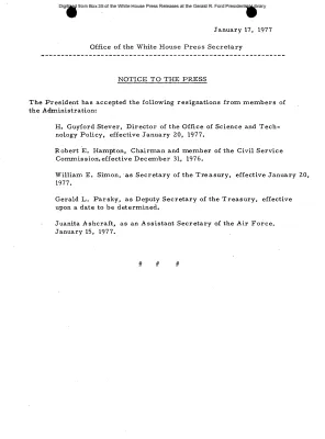 Five resignations for members of the Administration [Position Appointments and Resignations]