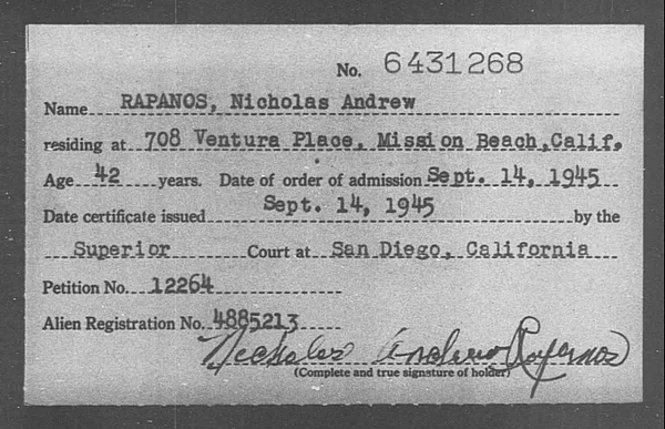 Rapanos, Nicholas Andrew - 1945