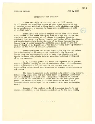 White House Press Release, Statement by President Harry S. Truman