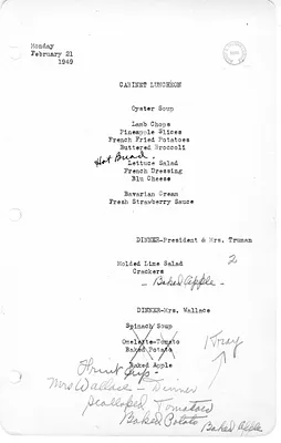 White House Luncheon and Dinner Menu