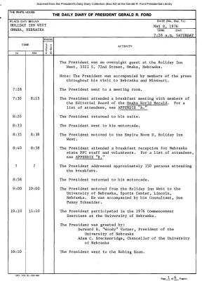 President Gerald R. Ford's Daily Diary, May 08, 1976
