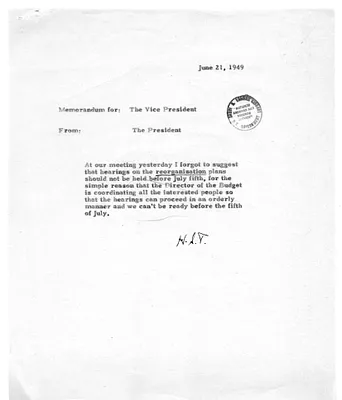 Memorandum from Matthew Connelly to President Harry S. Truman, with Attachments