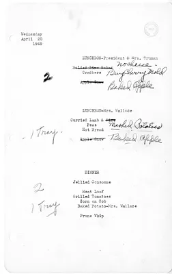 White House Luncheon and Dinner Menu