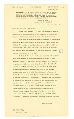 White House Press Release, President Harry S. Truman to the Congress of the United States