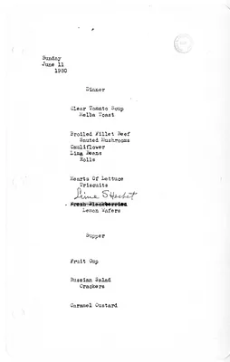 White House Dinner and Supper Menu